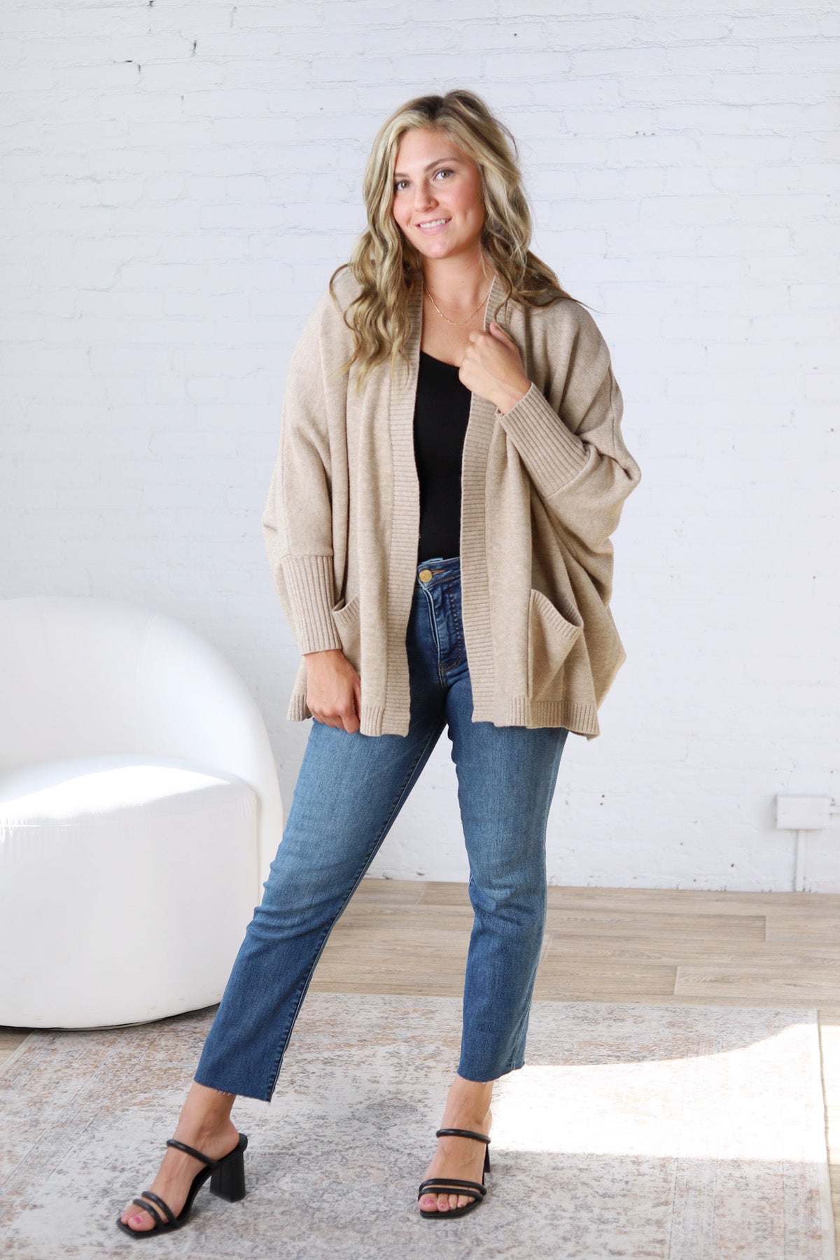 Callista Dolman Sleeve Open Cardigan - Taupe