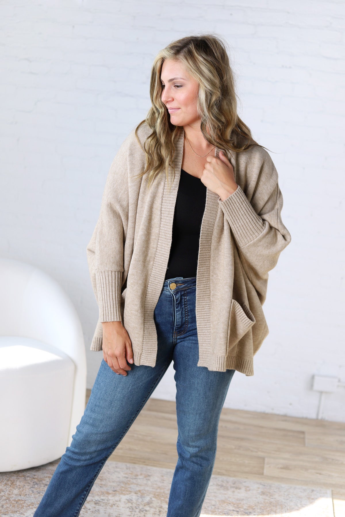 Callista Dolman Sleeve Open Cardigan - Taupe FINAL SALE
