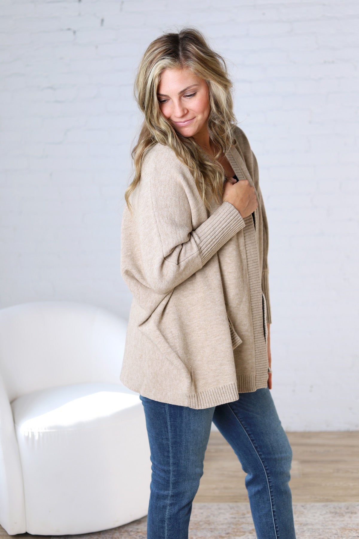 Callista Dolman Sleeve Open Cardigan - Taupe FINAL SALE