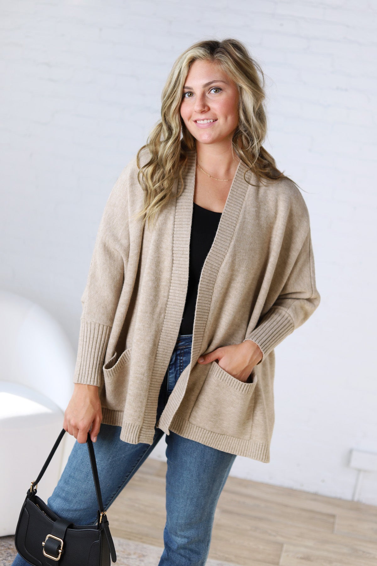 Callista Dolman Sleeve Open Cardigan - Taupe