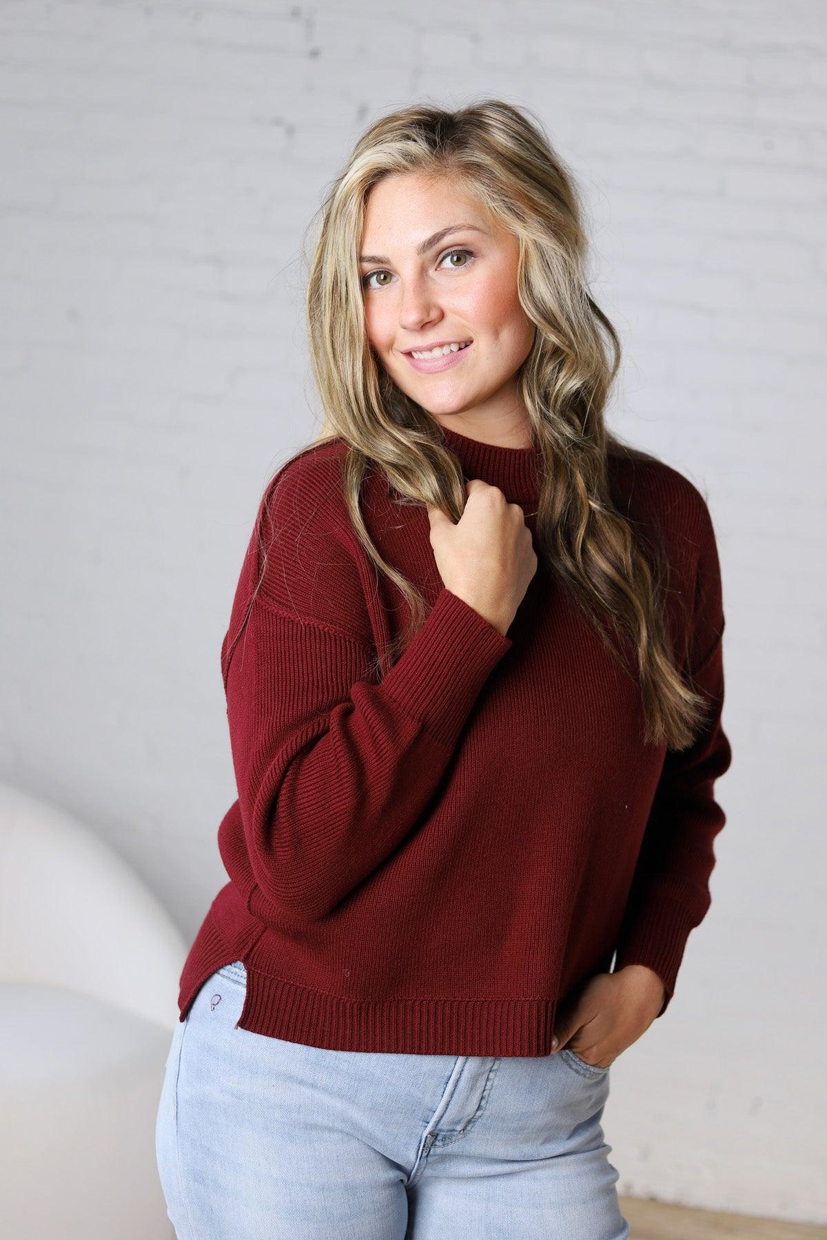 Cambrie Sweater with Raw Seam Details - Burgundy