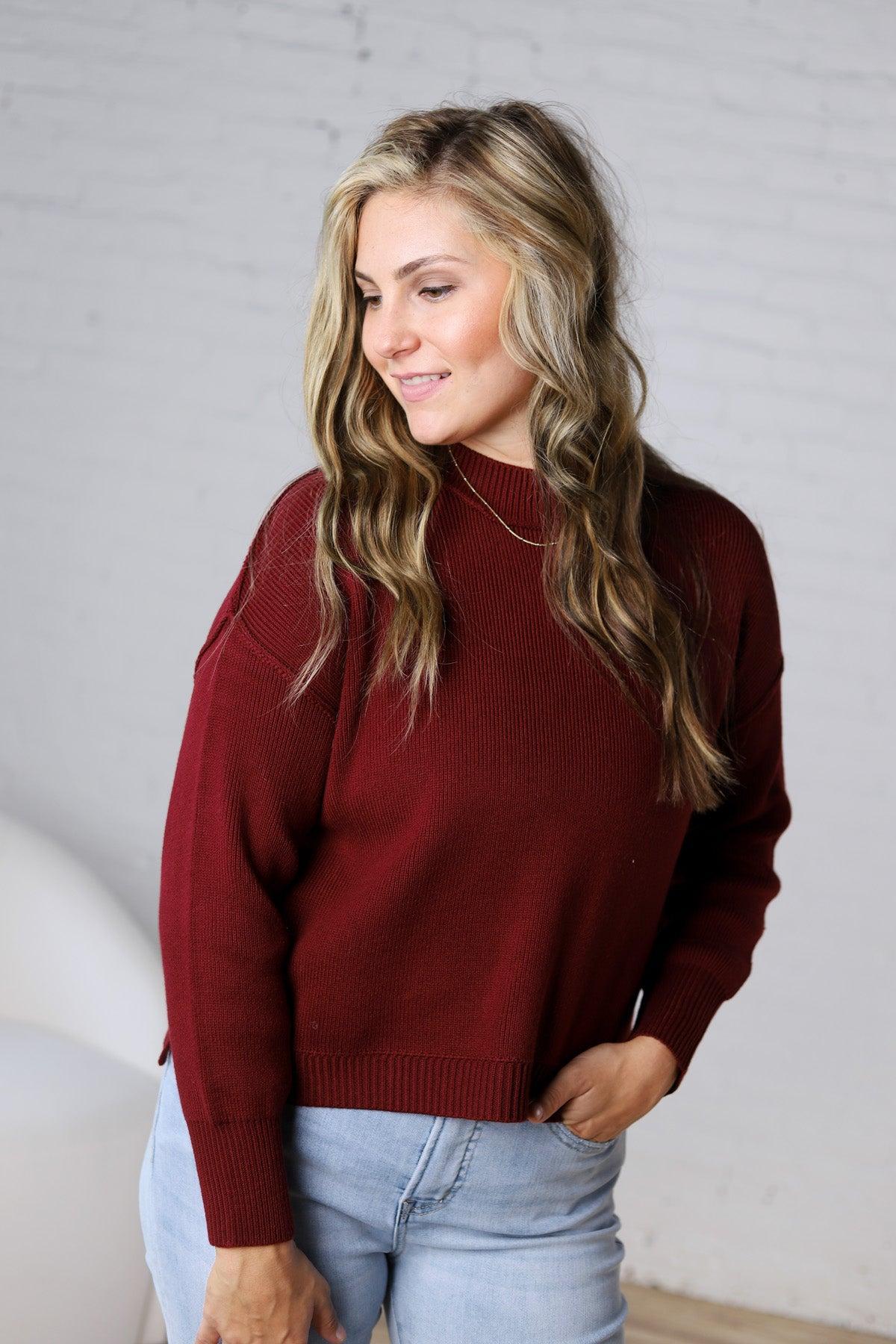 Cambrie Sweater with Raw Seam Details - Burgundy