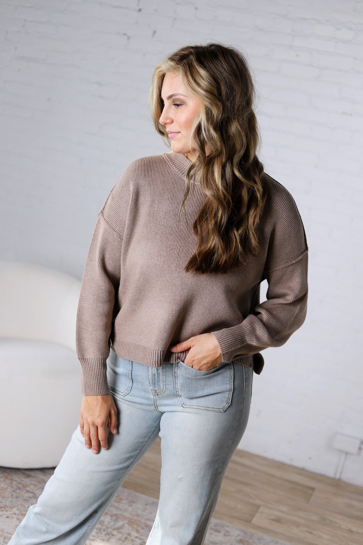 Cambrie Sweater with Raw Seam Details - Mocha