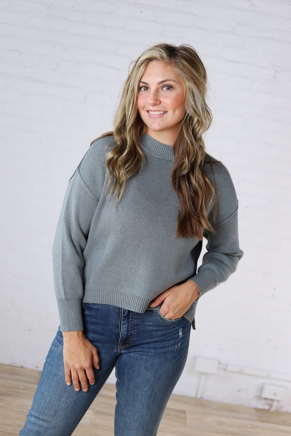 Cambrie Sweater with Raw Seam Details - Teal