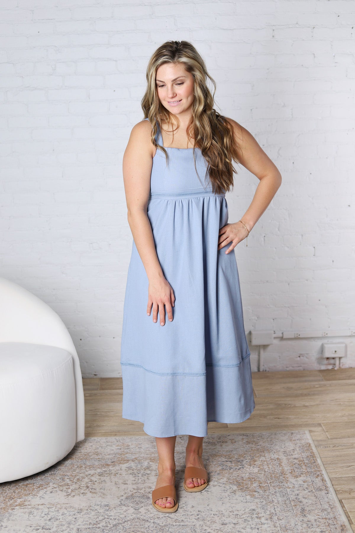 Camila Sleeveless Midi Dress - Dusty Blue