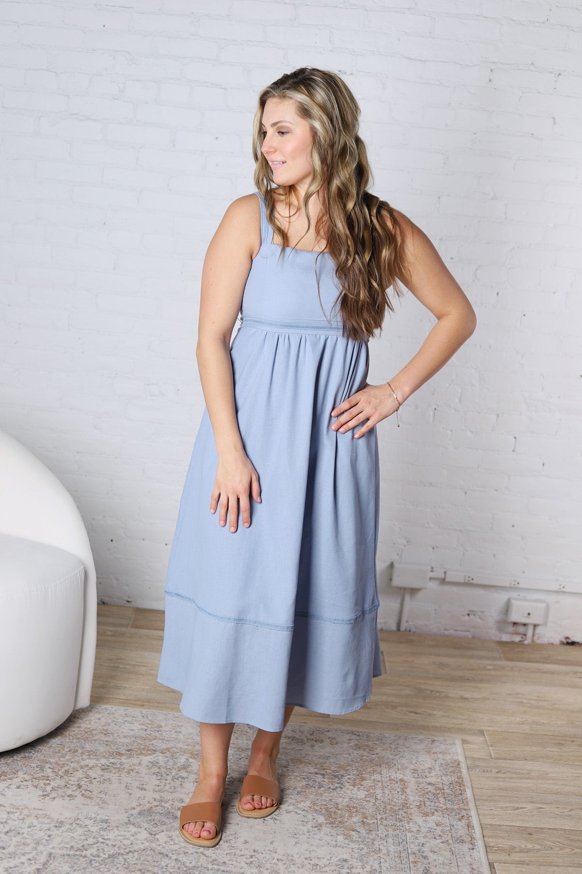 Camila Sleeveless Midi Dress - Dusty Blue