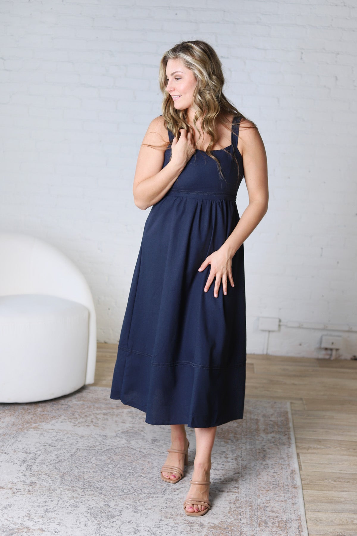 Camila Sleeveless Midi Dress - Navy