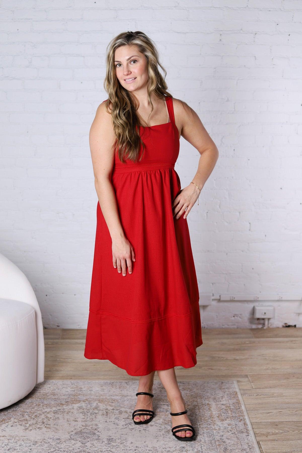 Camila Sleeveless Midi Dress - Red