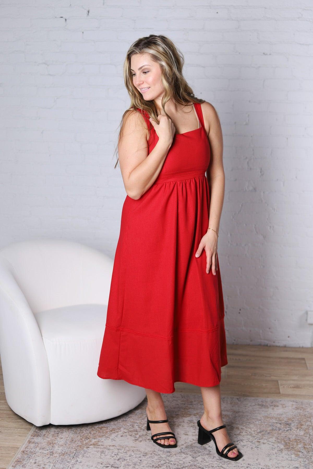 Camila Sleeveless Midi Dress - Red