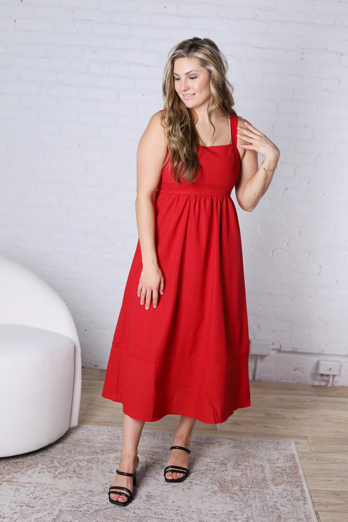Camila Sleeveless Midi Dress - Red