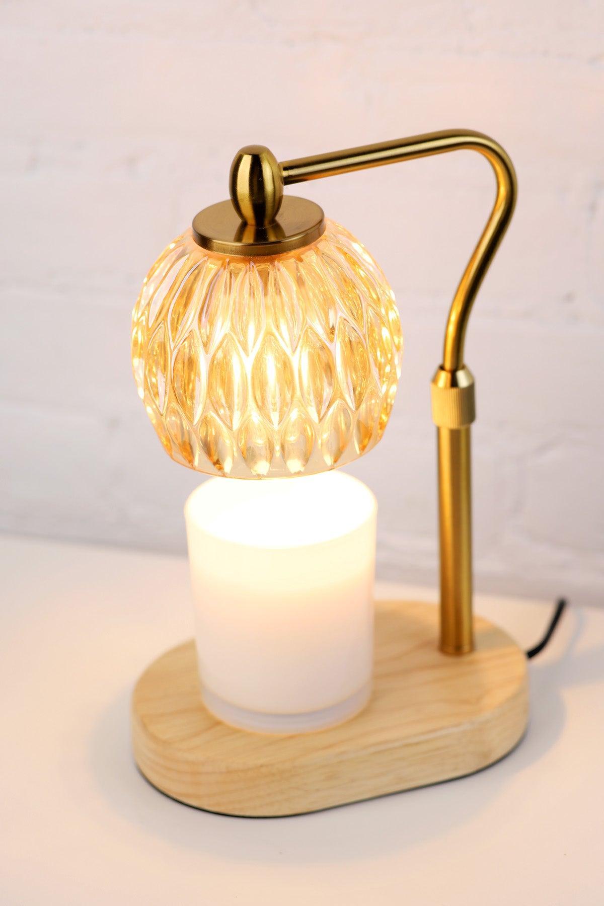 Candle Warmer Lamp - Crystal Glass & Wood Base