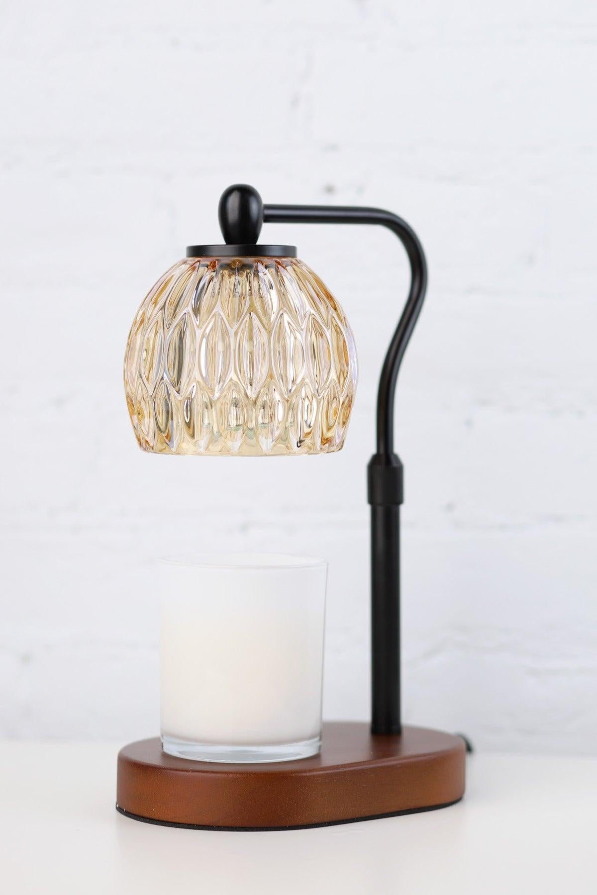 Candle Warmer Lamp - Crystal Glass & Wood Base - Black