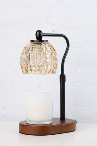 Candle Warmer Lamp - Crystal Glass & Wood Base - Black