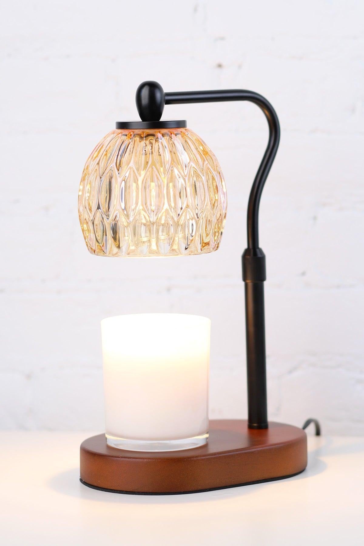 Candle Warmer Lamp - Crystal Glass & Wood Base - Black