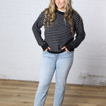Caris Striped Knit Sweater - Dark Navy