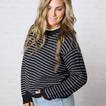 Caris Striped Knit Sweater - Dark Navy
