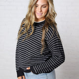Caris Striped Knit Sweater - Dark Navy