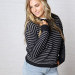 Caris Striped Knit Sweater - Dark Navy