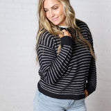 Caris Striped Knit Sweater - Dark Navy