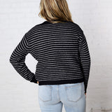 Caris Striped Knit Sweater - Dark Navy
