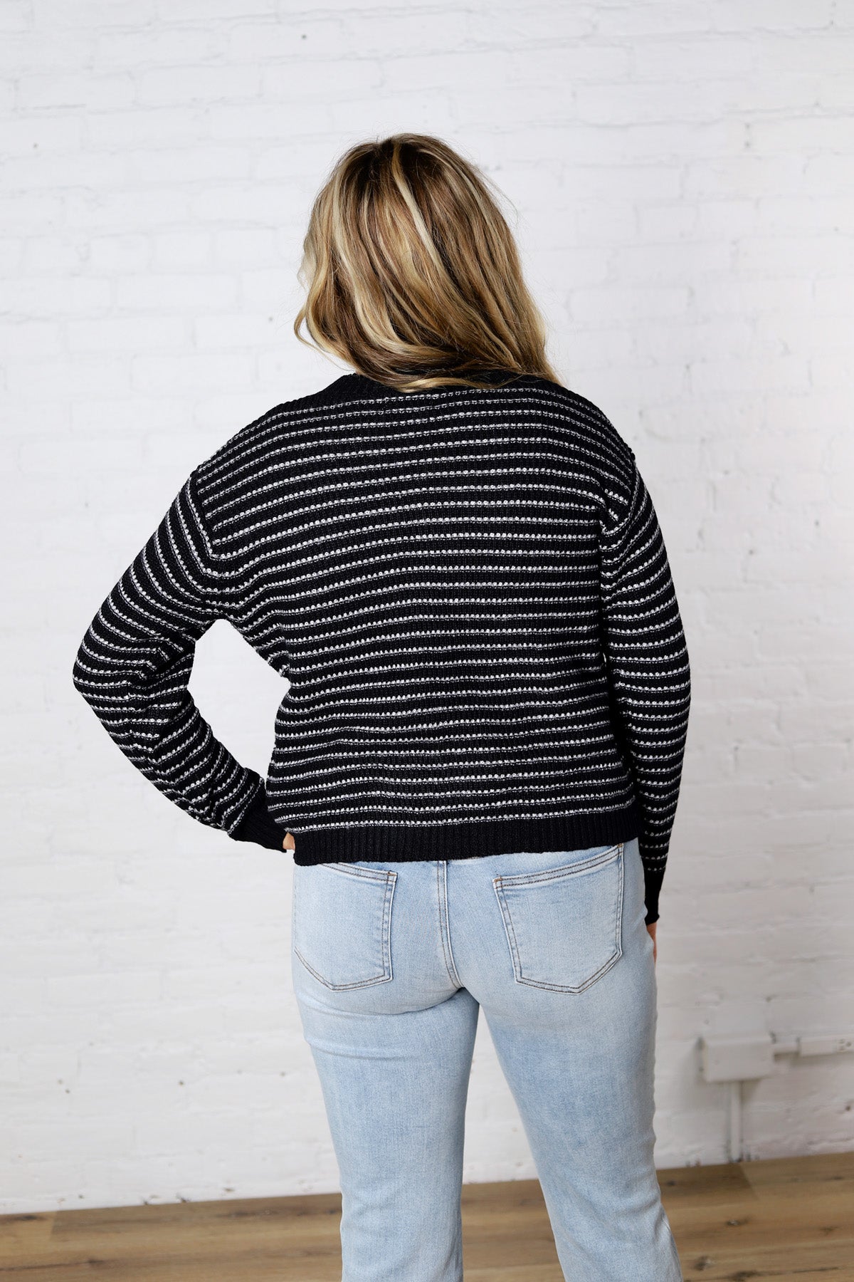 Caris Striped Knit Sweater - Dark Navy