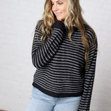 Caris Striped Knit Sweater - Dark Navy