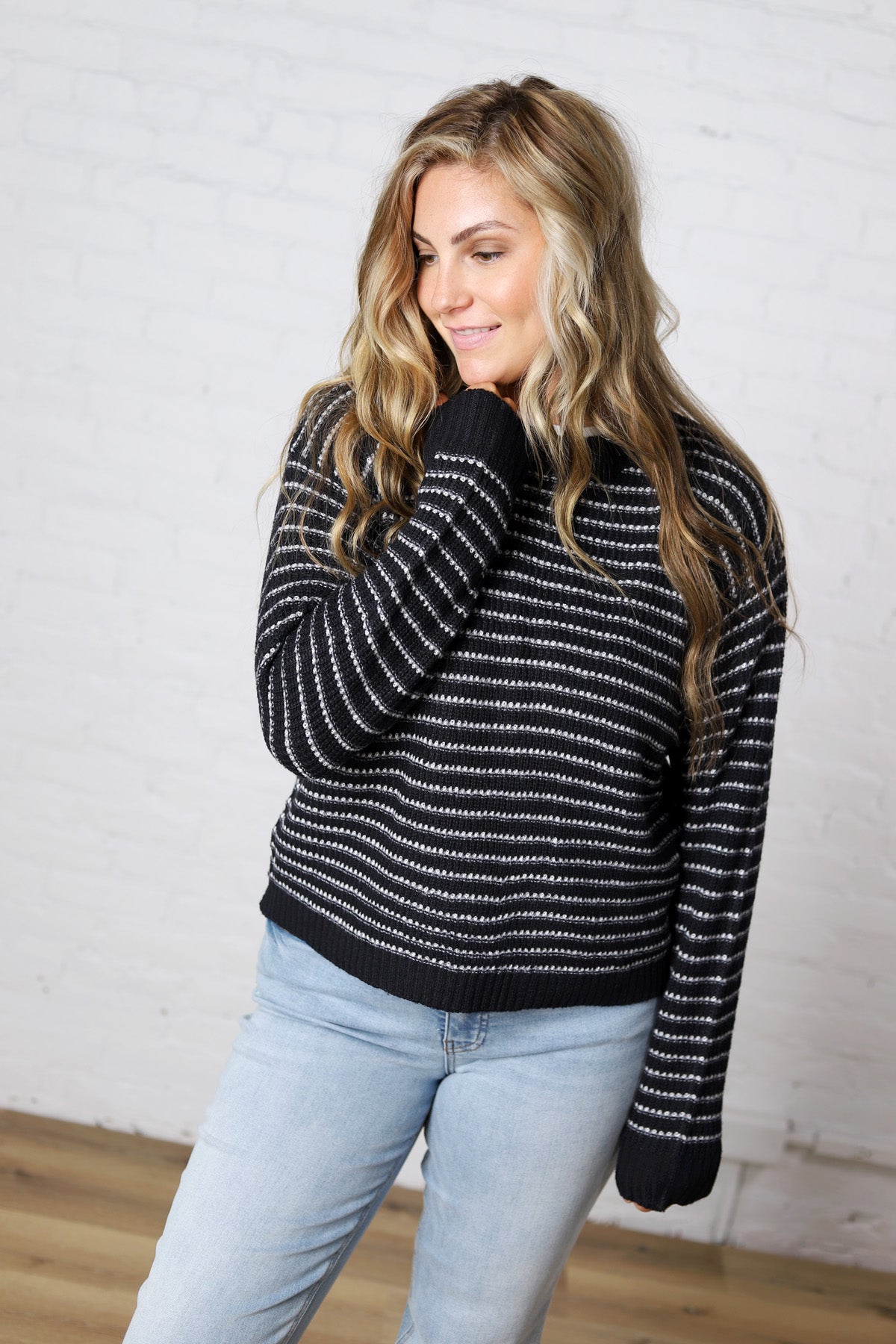 Caris Striped Knit Sweater - Dark Navy