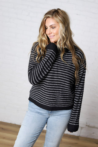 Caris Striped Knit Sweater - Dark Navy