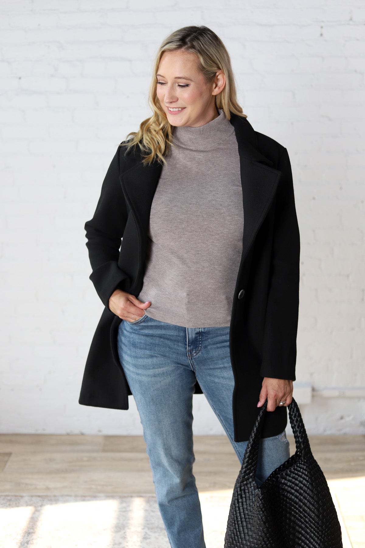 Carissa Fleece Single Breasted Coat - Black