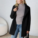 Carissa Fleece Single Breasted Coat - Black