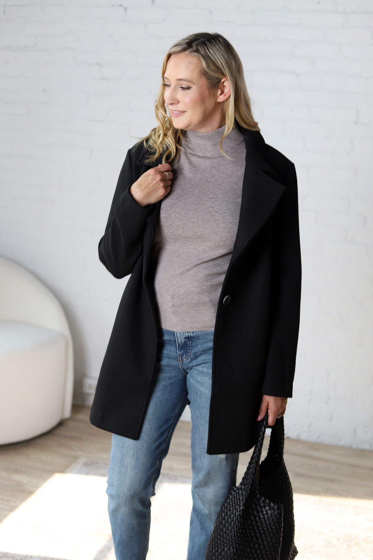 Carissa Fleece Single Breasted Coat - Black