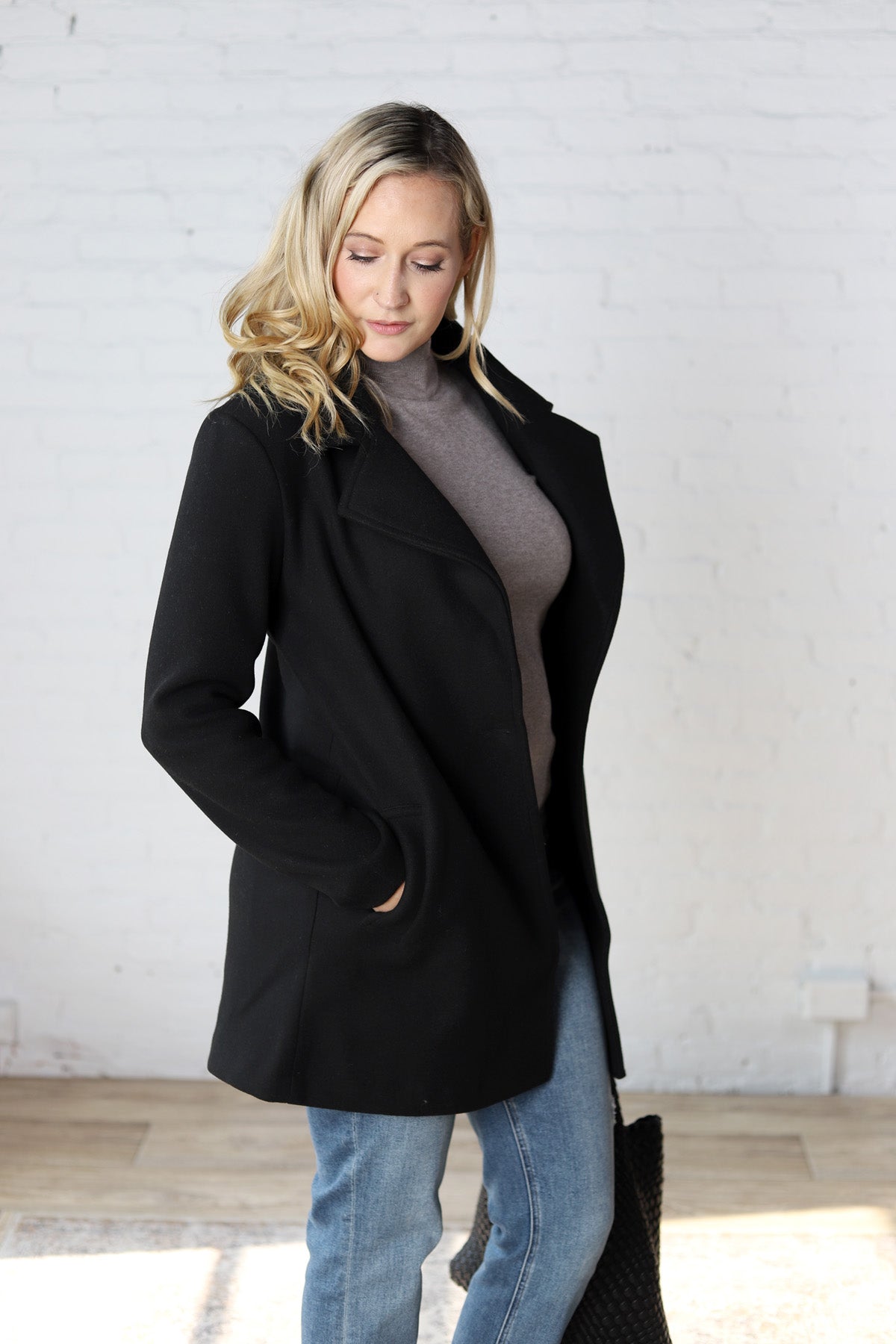 Carissa Fleece Single Breasted Coat - Black