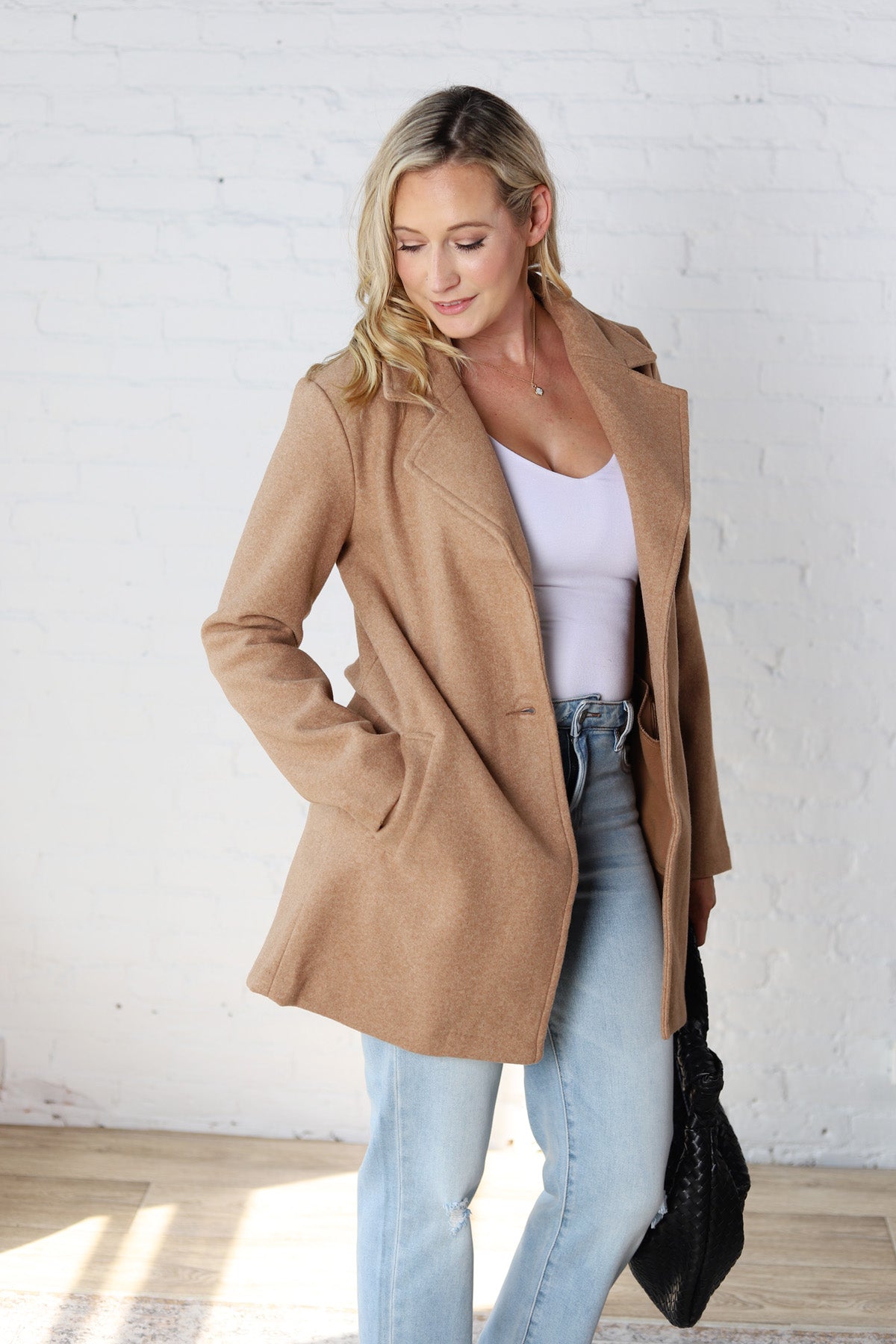 Carissa Fleece Single Breasted Coat - Camel