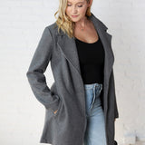 Carissa Fleece Single Breasted Coat - Grey