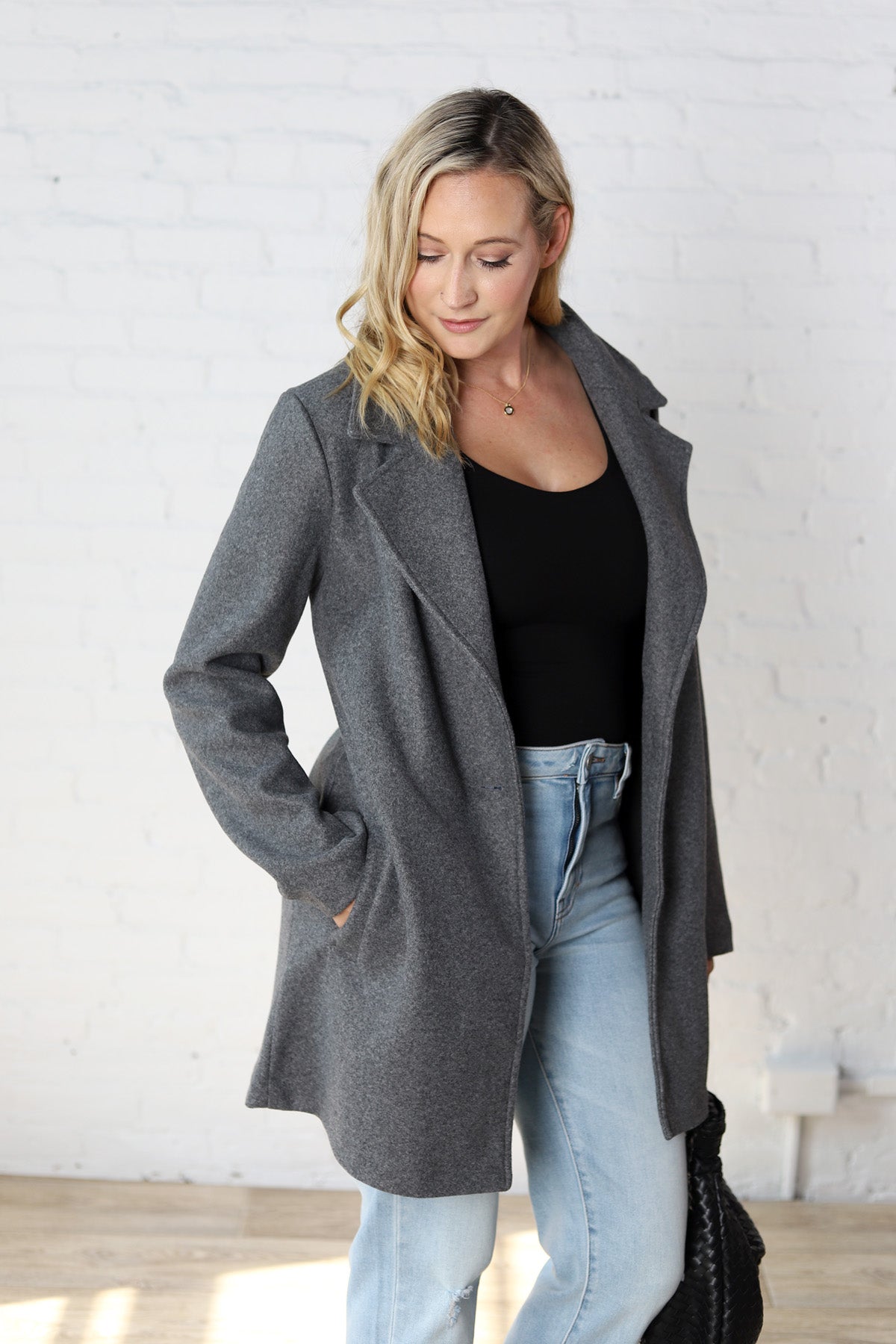 Carissa Fleece Single Breasted Coat - Grey