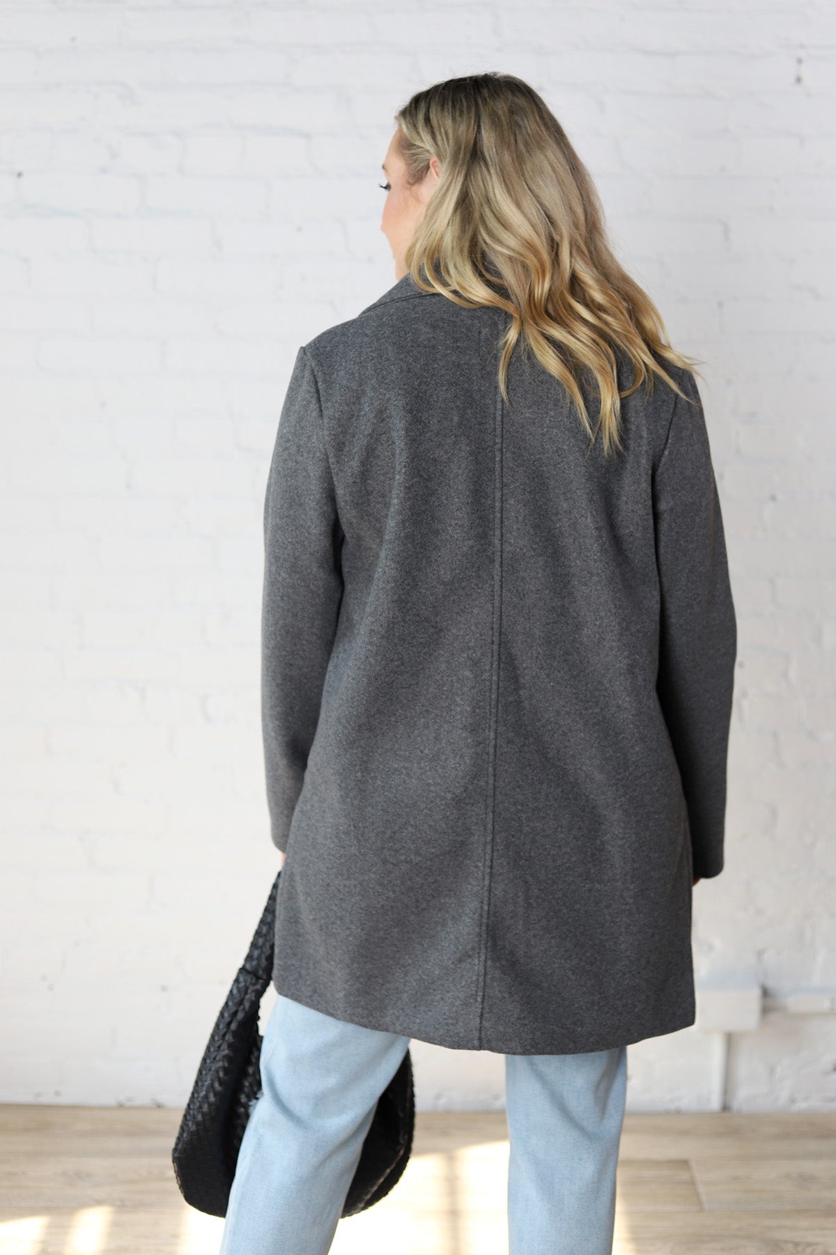 Carissa Fleece Single Breasted Coat - Grey