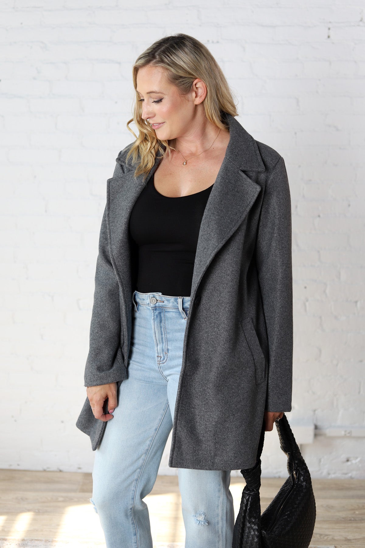 Carissa Fleece Single Breasted Coat - Grey - FINAL SALE