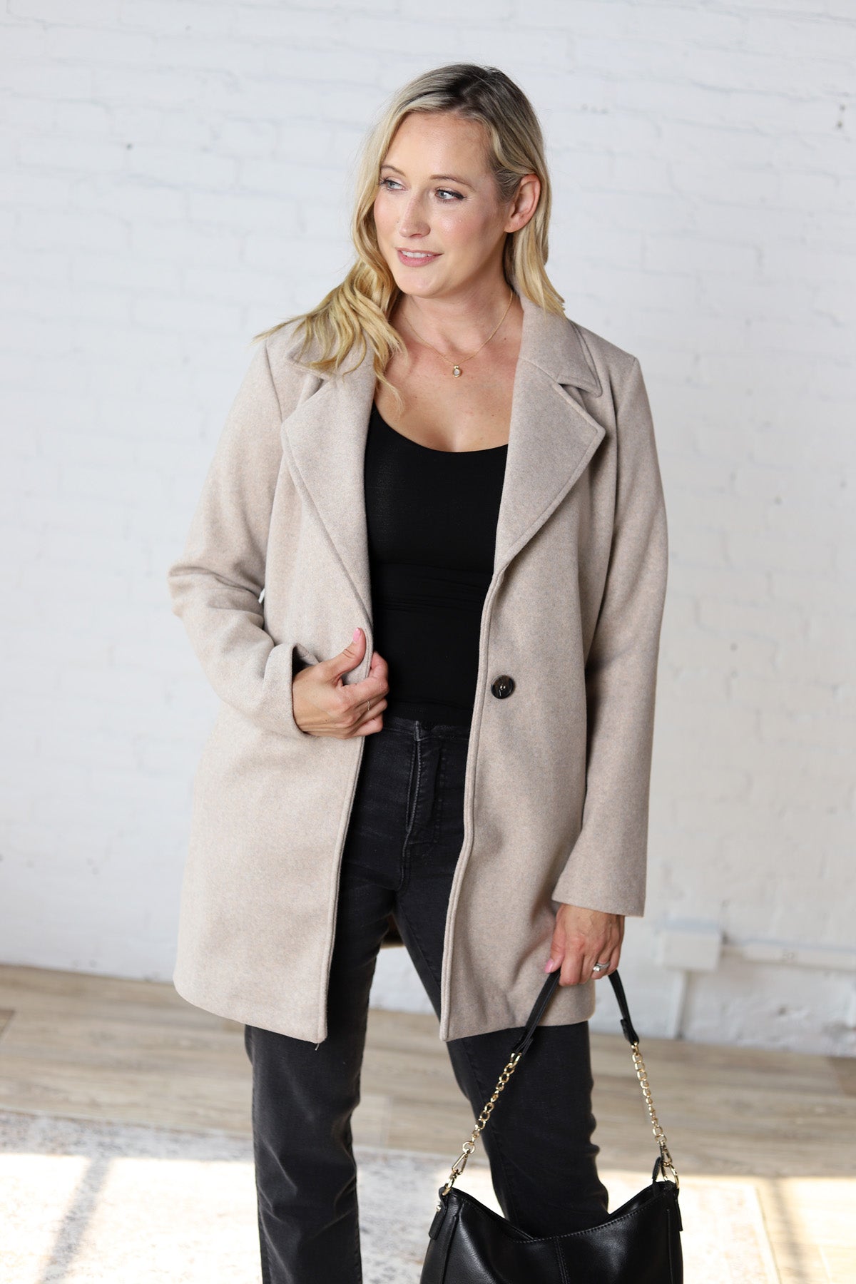 Carissa Fleece Single Breasted Coat - Oatmeal