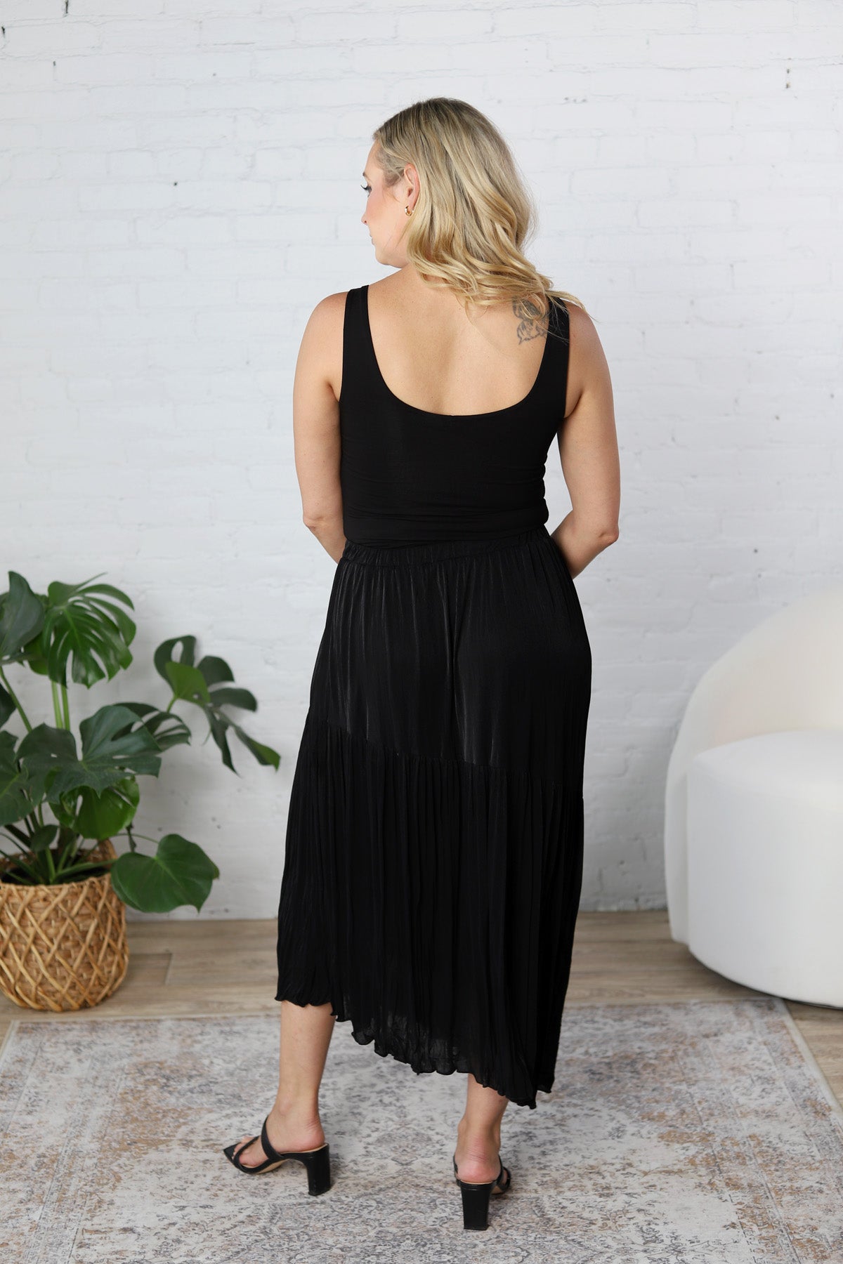 Carmen Soft Crinkle Woven Asymmetrical Skirt - Black