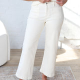 Carmyn High Rise Cropped Wide Leg with Patch Pocket - White Chocolate