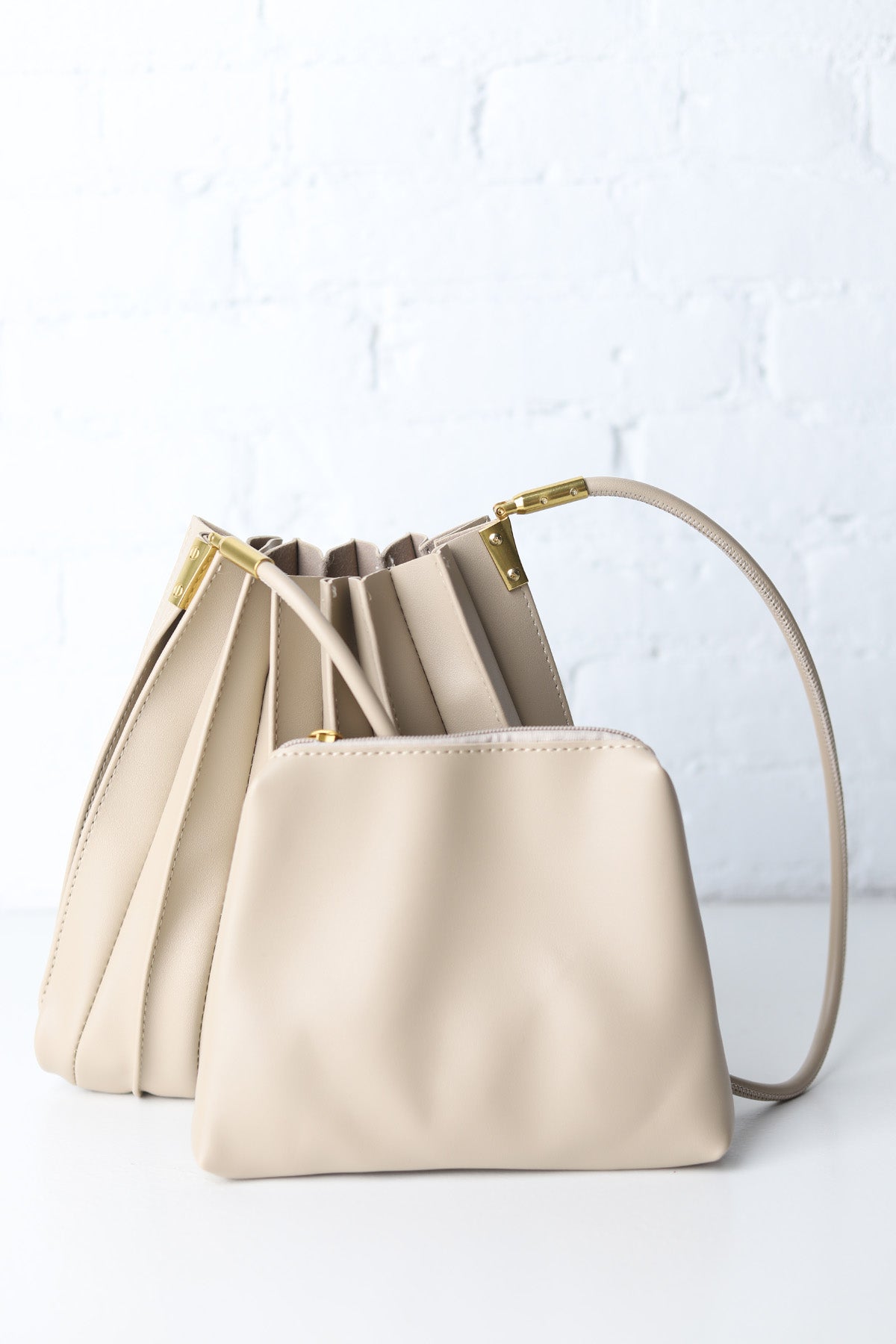 Carrie Pleated Vegan Shoulder Bag - Bone