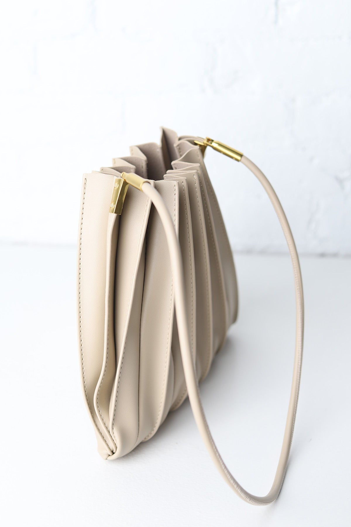 Carrie Pleated Vegan Shoulder Bag - Bone