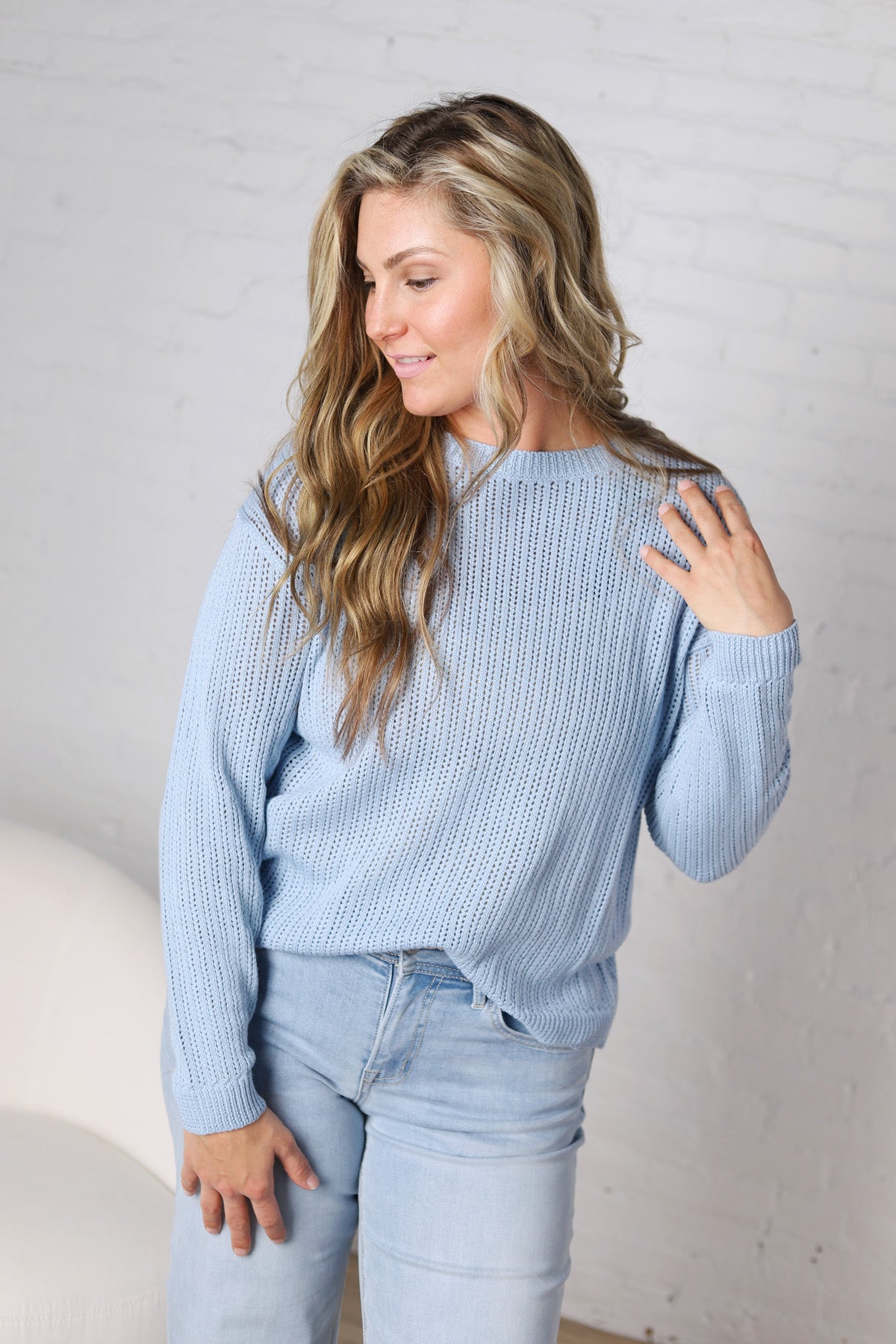 Carys Pointelle Textured Sweater - Chambray