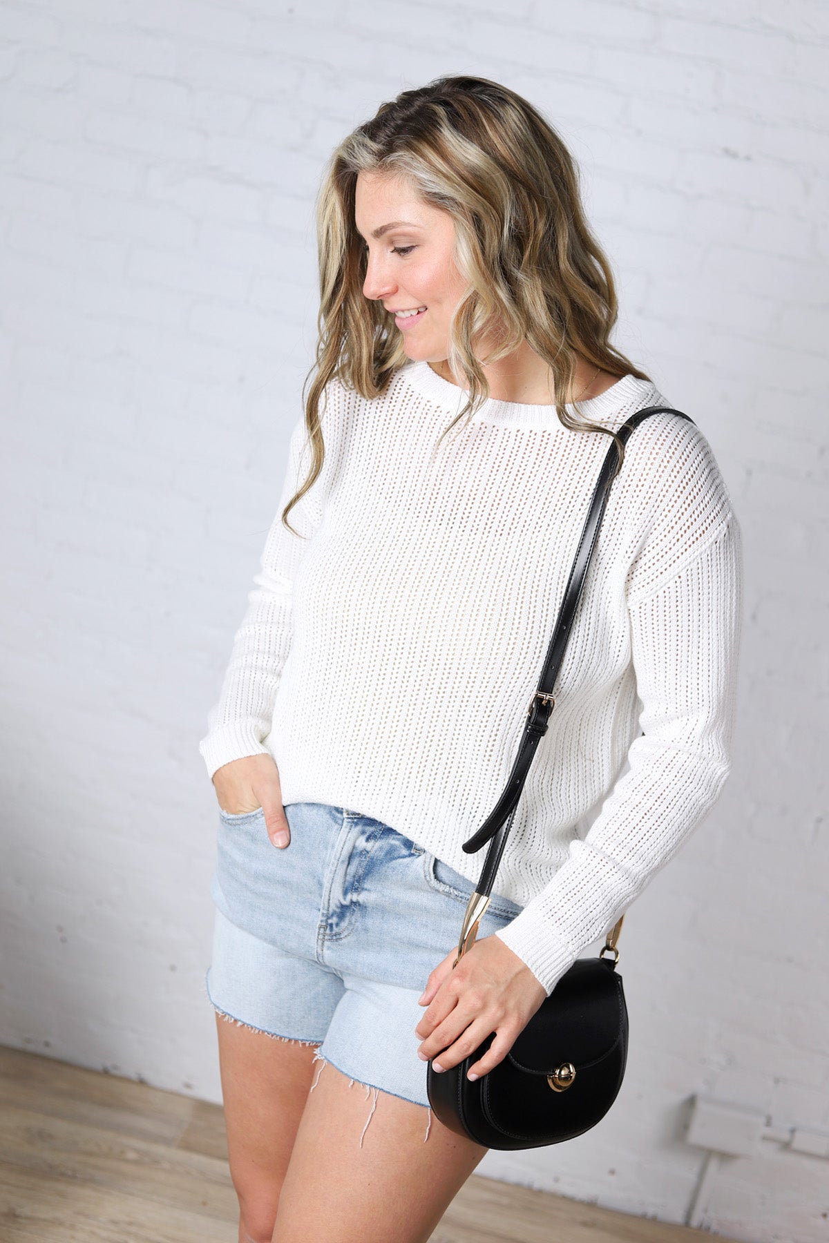 Carys Pointelle Textured Sweater - Off White