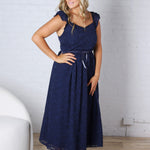 Carys Rich in Texture Velvet Midi Dress - Dk Navy FINAL SALE