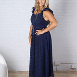 Carys Rich in Texture Velvet Midi Dress - Dk Navy FINAL SALE