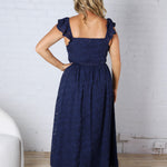 Carys Rich in Texture Velvet Midi Dress - Dk Navy FINAL SALE