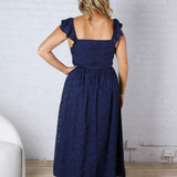 Carys Rich in Texture Velvet Midi Dress - Dk Navy FINAL SALE