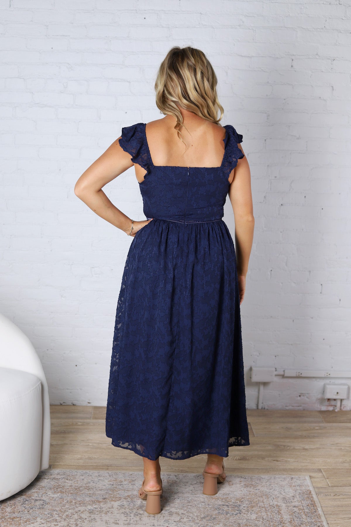 Carys Rich in Texture Velvet Midi Dress - Dk Navy FINAL SALE