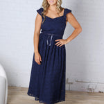 Carys Rich in Texture Velvet Midi Dress - Dk Navy FINAL SALE